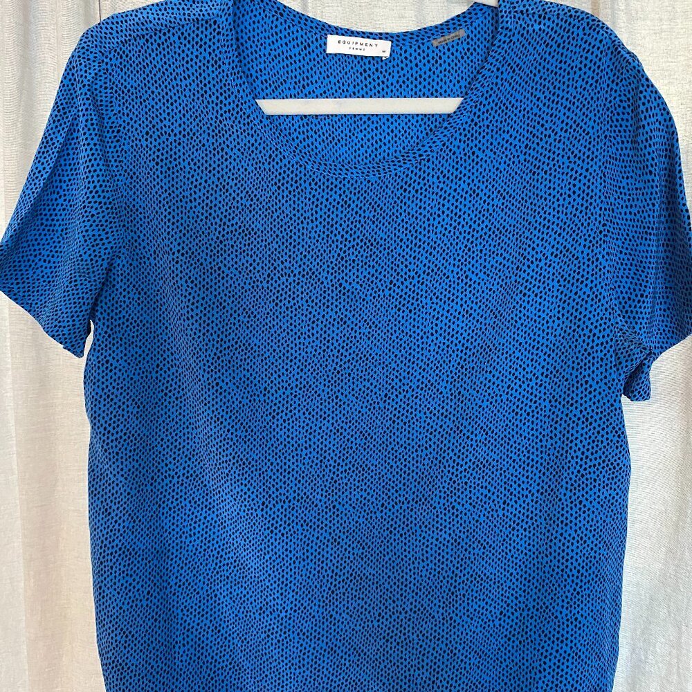 Equipment 100% Silk Blue with Black Print Blouse -Sz M